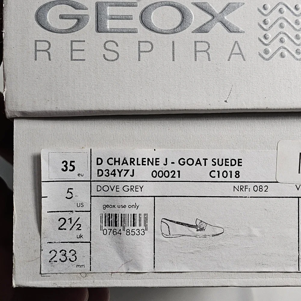 Geox Respira D Charlene J Dove Grey Goat Suede Loafer Flats‎ Women's 5 Italian
